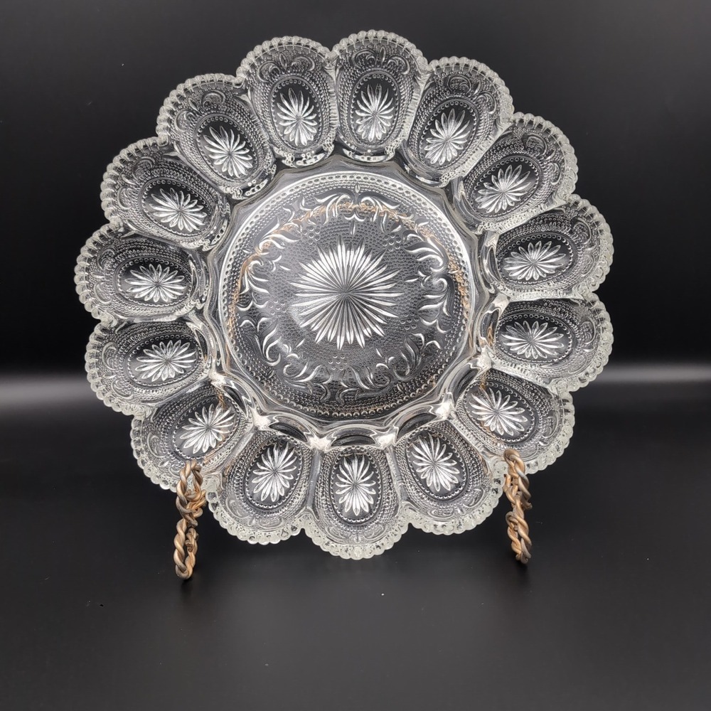 Vintage Brockway American Concord Glass Deviled Egg 15 Slot Serving Platter Dish